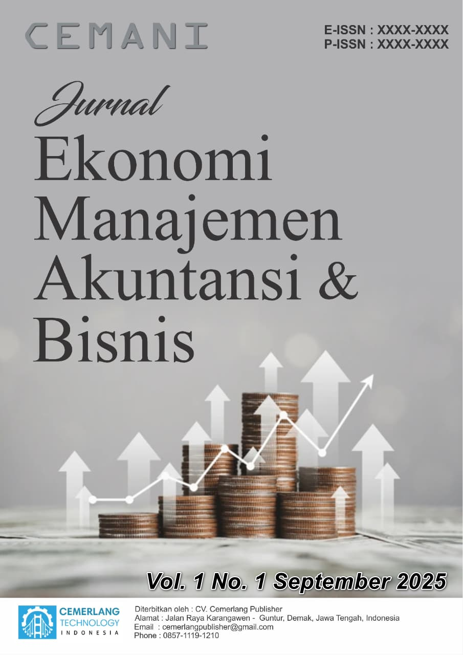 					View Vol. 1 No. 1 (2025): Jurnal Cemerlang Ekonomi, Manajemen, Akuntansi dan Bisnis
				